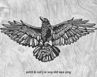 Raven Svg, crow Svg, flying raven Svg, Raven Clipart, crow Cricut,  Raven Cut file,  Raven Shirt, bird  png eps dxf ai