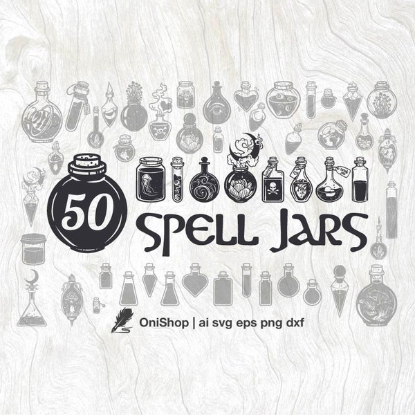 50 Spell Jars Svg bundle, Magic Potion Bottle, Mystical clipart, Enchanting Elixirs, Love potion, Cut files for Cricut Silhouette