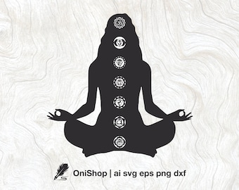 Chakras meditation silhouette svg, yoga svg, meditation wall decal, sacral chakra, chakra laser cut, svg ai eps dxf Cricut, Laser cut