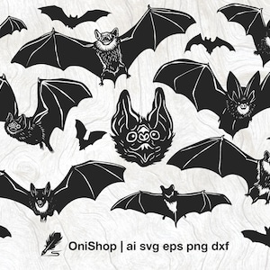 Pakiet Bat SVG, pakiet Bat Vector, wycinanie laserowe Bat, pliki ai eps dxf, sylwetka Bat, skrzydła Bat Cricut, sztuka ścienna Bat