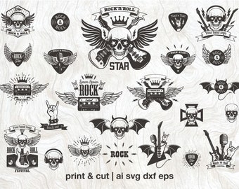 Rock Svg Bundle, T-Shirt Design, Band Logo, Rock N Roll SVG Bundle, Sublimation, Cricut files, laser cut eps, Rock n Roll PNG, Music Svg