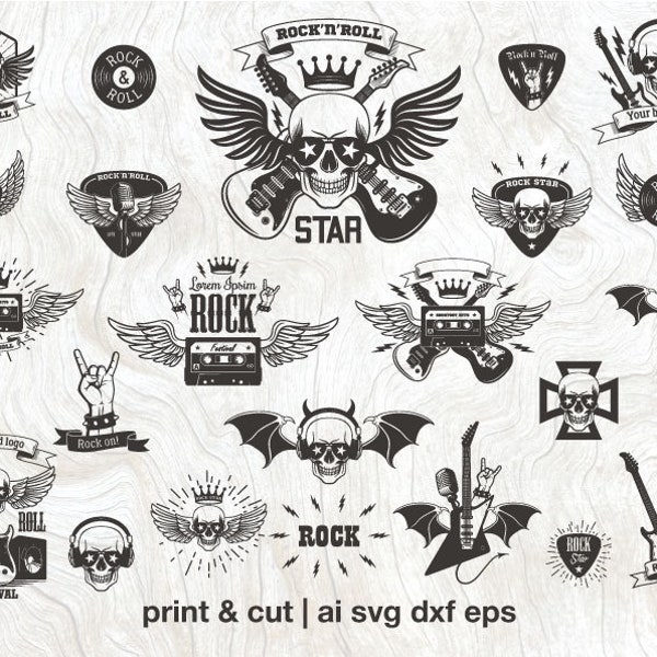 Rock Svg Bundle, T-Shirt Design, Band Logo, Rock N Roll SVG Bundle, Sublimation, Cricut files, laser cut eps, Rock n Roll PNG, Music Svg