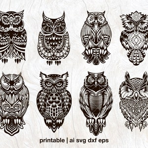 Owl vector | Owl svg | 8 Owls bundle | 8 Owls set | Owl laser cut pack | svg ai png eps dxf Owl Cricut |  Laser cut Wall art