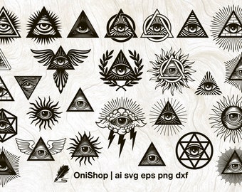 Eye of providence svg bundle, 27 options all seeing eye pack,  eye set, Religious ai eps dxf png, Cut files, Cricut, Silhouette, Glowforge