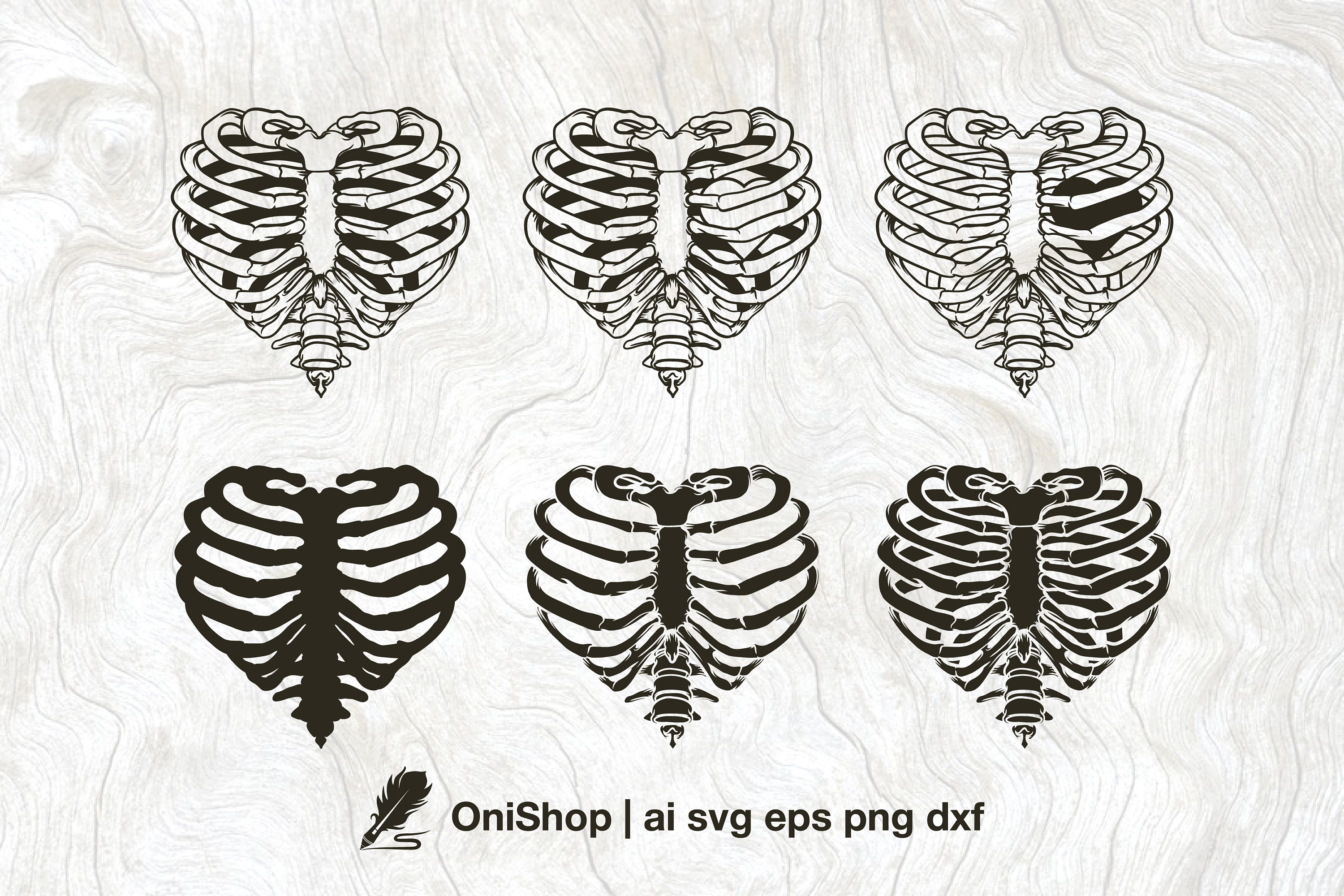 Skeleton rib heart svg bundle, 6 options , rib cage heart, heart shaperib cage, ai eps dxf png, Cut files, Cricut, Silhouette, Glowforge