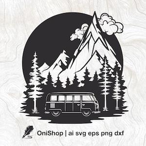 Camper svg, VanLife vector, camping svg, outdoor svg, forest svg, mountains svg, adventure svg, laser cut clipart, ai eps dxf png files