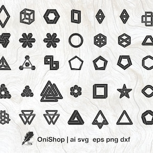 Unmögliche Geometrie-Objekte-Svg-Bundle, 45 unmögliche Formen, svg ai eps dxf png Dateien, Cut Files, Cricut, Silhouette, Glowforge