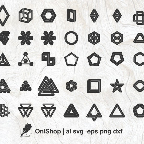 Impossible geometry objects svg bundle, 45 impossible shapes , svg ai eps dxf png files, Cut files, Cricut, Silhouette, Glowforge