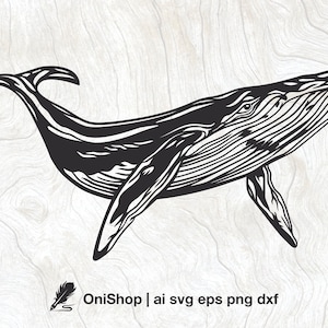 Whale SVG, Vector whale linocut stile clipart, Ocean, Sea, Nautical, Animal, Navy, Surfing, Beach Sublimation, Cricut, Laser Cut eps DXF PNG