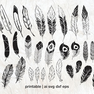 Feather svg bundle, Feather Vector pack, birds feather clipart, feather cut files, feather laser cut, svg dxf eps png