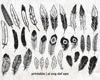 Feather svg bundle, Feather Vector pack, birds feather clipart, feather cut files, feather laser cut, svg dxf eps png