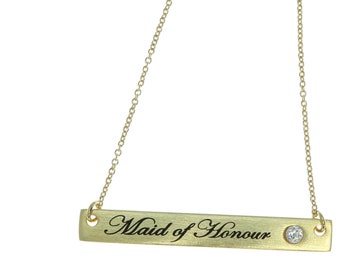 Maid of Honour 20kt Gold Plated Brass Necklace - Handmade Brass, Bridal Party, Gift Box, Wedding Party, Best Friend, Adjustable, Rhinestone