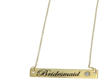 Bridesmaid 20kt Gold Plated Brass Necklace - Handmade Brass, Bridal Party, Gift Box, Wedding Party, Best Friend, Adjustable, Rhinestone