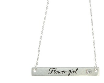 Flower Girl 20kt Rhodium Plated Brass Necklace - Handmade Brass, Bridal Party, Gift Box, Wedding, Best Friend, Adjustable, Rhinestone, Niece