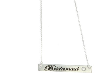 Bridesmaid 20kt Rhodium Plated Brass Necklace - Handmade Brass, Bridal Party, Gift Box, Wedding Party, Best Friend, Adjustable, Rhinestone
