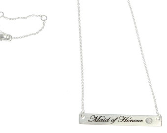 Maid of Honour 20kt Rhodium Plated Brass Necklace - Handmade Brass, Bridal Party, Gift Box, Wedding, Best Friend, Adjustable, Rhinestone