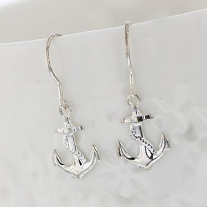 Sterling Silver Anchor Dangle Earrings, Anchor, Silver, Dangle, Beach, Ocean, Nautical, Resort, Vacation Tiny