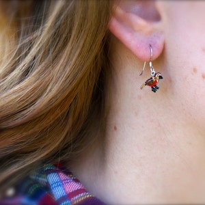 Robin red breast bird dangle drop earrings. Hand painted, hand crafted sterling silver ear wire. Nature, garden inspired design. image 4