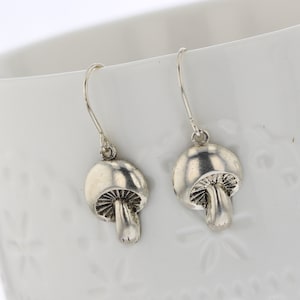 Sterling Silver Mushroom Dangle Earrings, Nature Earrings, Dangle Earrings, Toad Stool, Mushroom Dangle, Whimsical, Silver, Silver Mushroom