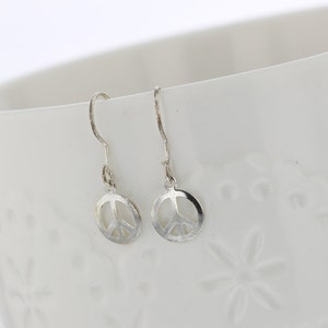 Sterling Silver Peace Sign Dangle, Simple, Peace, Peace Sign, Retro, Silver, Tiny, Tiny Dangle, Simple Dangle, Retro Earrings, Groovy