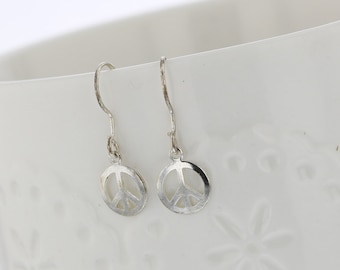 Sterling Silver Peace Sign Dangle, Simple, Peace, Peace Sign, Retro, Silver, Tiny, Tiny Dangle, Simple Dangle, Retro Earrings, Groovy