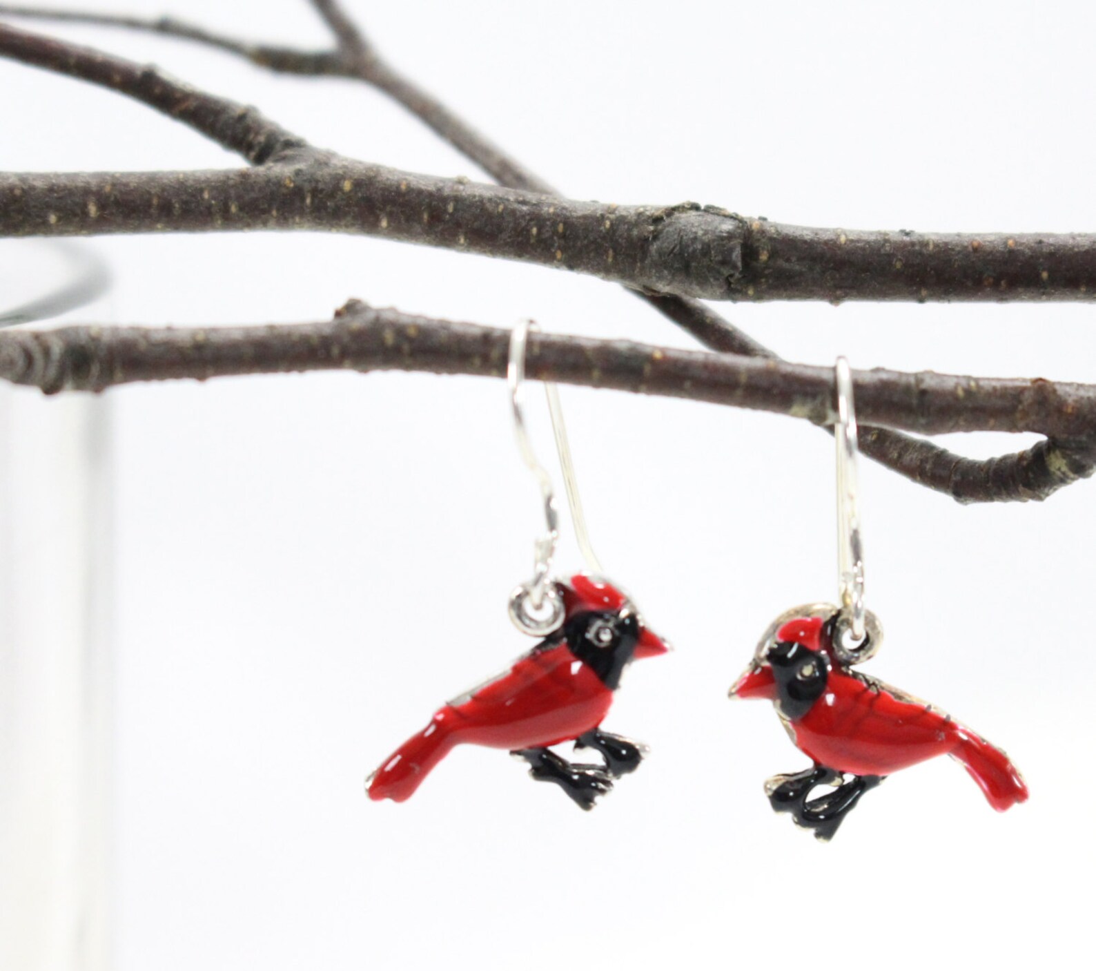 Red Cardinal Bird Earrings. Hand Enameled Red and Black Over Etsy