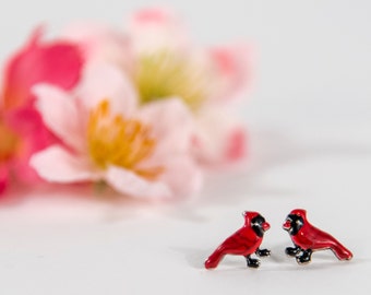 Sterling Silver Hand Painted bird Post Earrings, Cardinal Earring, Birder Earring, Bird Earring, Woodland, Nature Inspired, Stud Earring