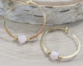 Gold filled hoop earrings Smokey White bead classic 3/4" endless round handmade