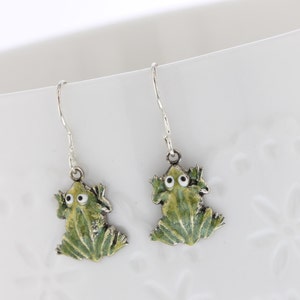 Sterling Silver Hand Painted Frog Dangle Earrings, Animal Earrings, Frog Earrings, Stud Earrings, Silly Earrings, Nature Inspired, Whimsical