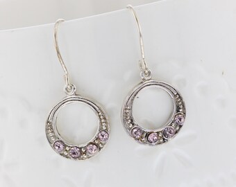 Sterling Silver Lilac Kryształowe kolczyki, Swarovski Crystal, Kolczyki wiszące, srebro, delikatny, fioletowy, kolczyk