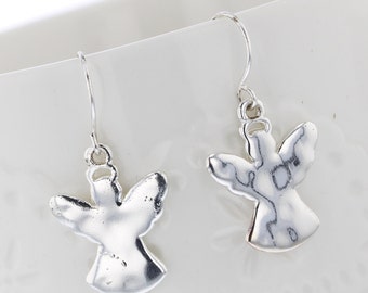Silvertoned Hammer Angel Dangle Earrings, Silvertone, Silver, Angel Dangle, Angel Earrings, Angels, Religion, Holidays, Hammered, Simple