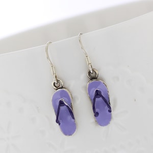 Hand Painted Sterling Silver Large Purple Flip Flop Dangle Earrings, Tiny Earrings, Hand Painted, Flip Flop, Shoe, Beach, Beach Inspired