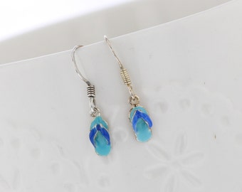 Hand Painted Sterling Silver Tiny Blue Flip Flop Dangle Earrings, Tiny Earrings, Hand Painted, Flip Flop, Shoe, Beach, Beach Inspired