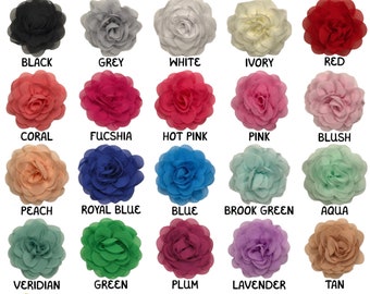 3" Chiffon Rose Hair Flowers, Wholesale Chiffon Flowers for Flower Headbands, Embellishment, Lot of 1, 2, 5 or 10, Choose from 21 Colors
