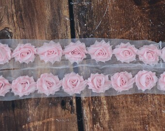 Sea foam petite 1.5/" shabby chiffon rose trim frayed flower 1//2 or 1 yard