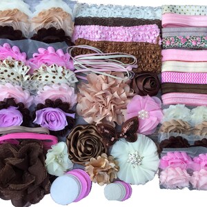 Baby Shower Headband Kit &quot;Pink and Brown&quot;, Baby Shower Headband Station, DIY Headband kit, Baby Girl Headbands, Baby Headband Kit