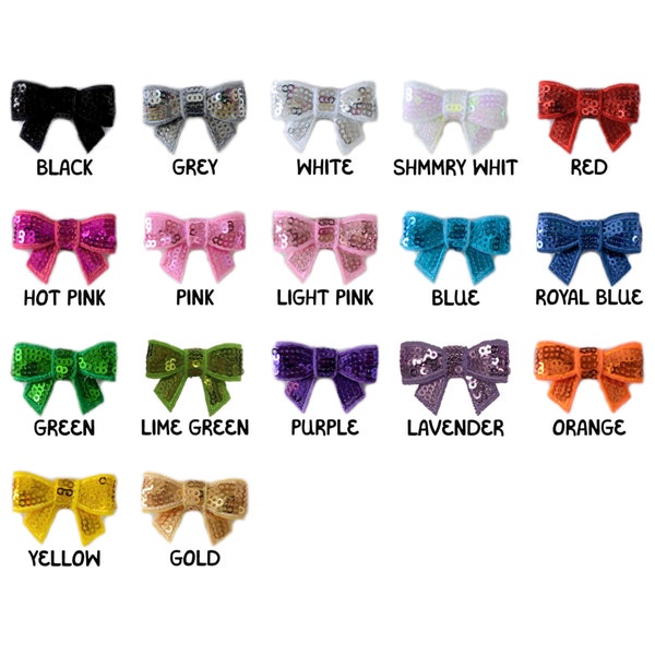 1.5" Sequin Bow Applique, Embellishment for Hair Bows, DIY Hairbow Supplies, Mini Applique Sequin Bow, 17 Colors to Choose from