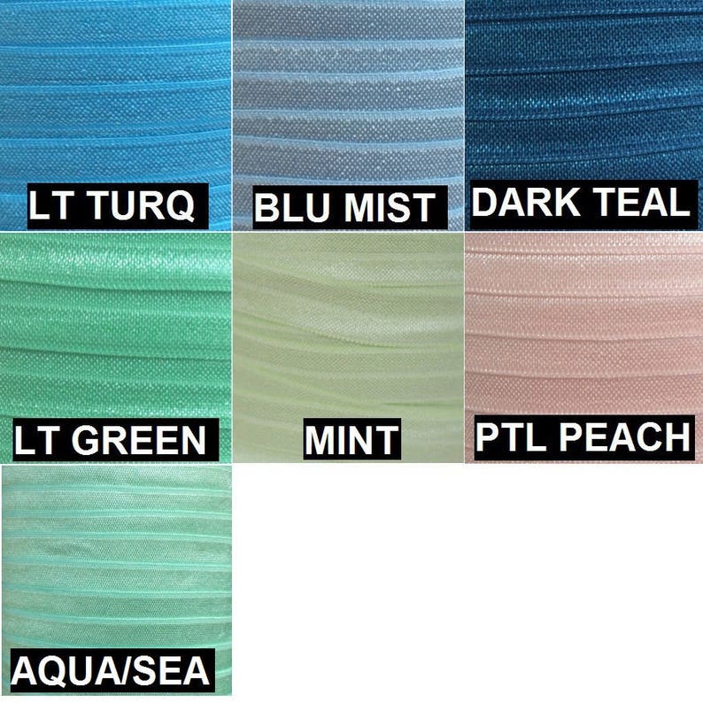 May include: A color chart showing different shades of blue, green, and peach. The colors are labeled "LT TURQ", "BLU MIST", "DARK TEAL", "LT GREEN", "MINT", "PTL PEACH", and "AQUA/SEA".
