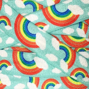 Fold Over Elastic by the single yard, Printed Elastic for Headbands and Hairties, 5/8&quot; Rainbow FOE By the yard, 5 yards or 10 yards