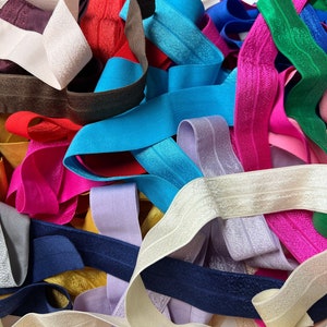 FOE Elastic GRAB BAG 1&quot; Half-yard or Full Yard, Fold Over Elastic for New Baby Headbands, 1&quot; Elastic Grab - Solid Colors