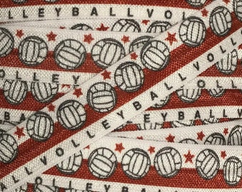 Printed Fold Over Elastic Wholesale, Printed Elastic for Headbands and Hair Ties, 5/8" Volleyball FOE elastic by 1 yard, 5 or 10 yards