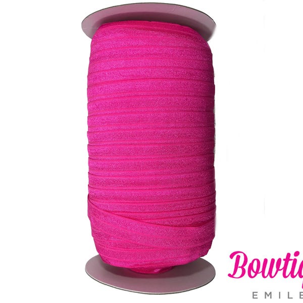 100 Yards Fold Over Elastic by the Roll, Bulk Elastic for Baby Headbands and Hairties, 5/8" Foldover Elastic By the Roll - Hot Pink