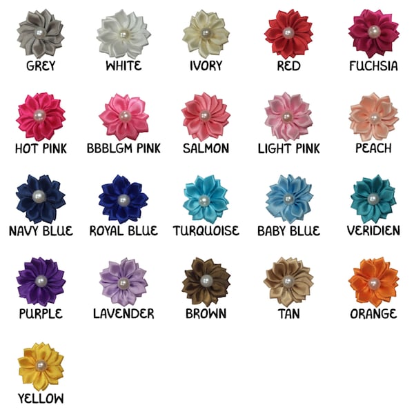 1.5" Satin Pearl Petal Flower Head, Wholesale Flowers for Baby Headbands, Embellishment, 21 Colors to Choose from