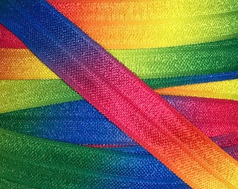 Rainbow Spectrum Fold Over Elastic, Elastic for Baby Headbands FOE Hair Ties, 5/8" Spectrum Elastic By the single yard, 5 or 10 yards