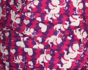 Valentine's Day Fold Over Elastic, Elastic for Baby Headbands FOE Hair Ties, 5/8" Cupid Foldover Elastic by the single yard, 5 or 10 yards