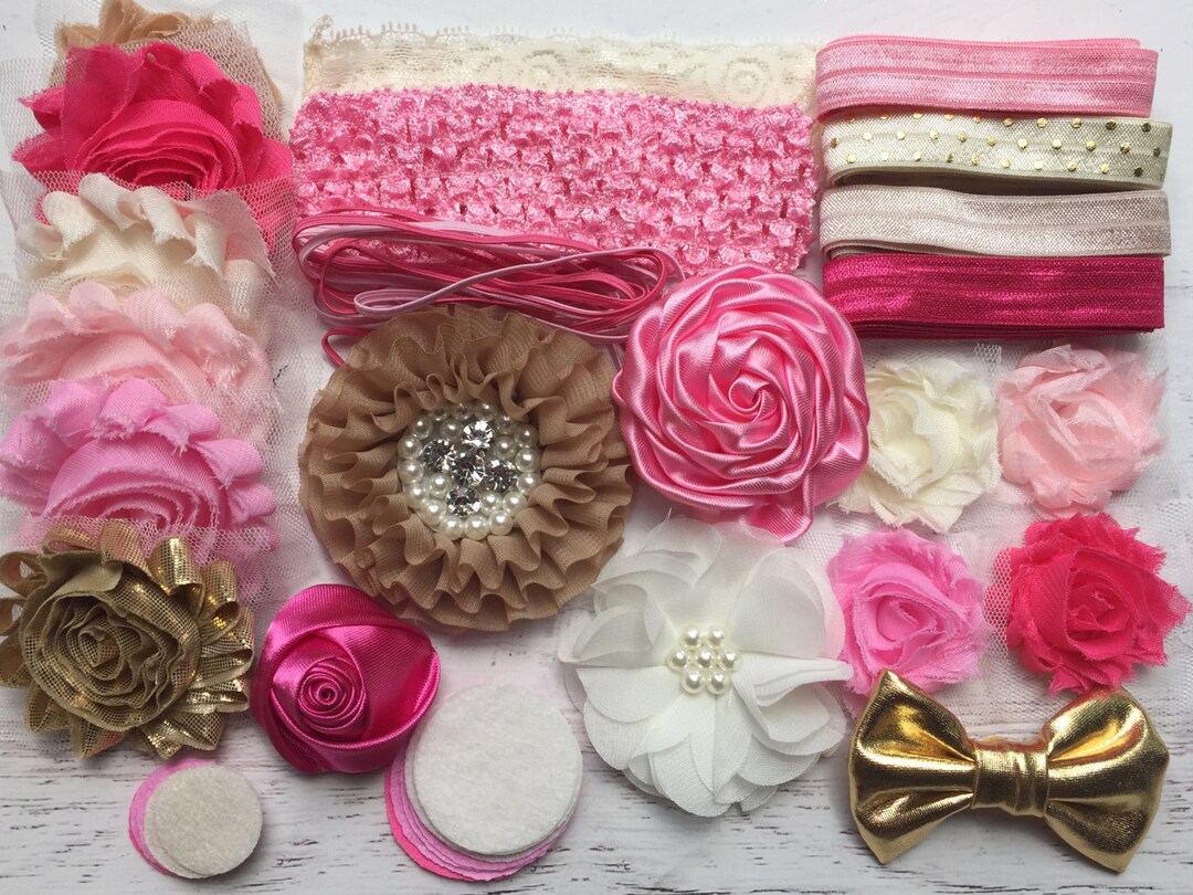 Baby Shower Headband Kit mini Pink and Gold, Baby Shower Headband Station, DIY Headband Kit