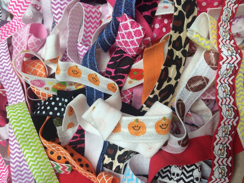 FOE Elastic GRAB BAG 5/8 Wholesale, Printed Fold Over Elastic for Baby Headbands, 5/8 inch Elastic Grab Bag of 50 Yards Prints zdjęcie 1