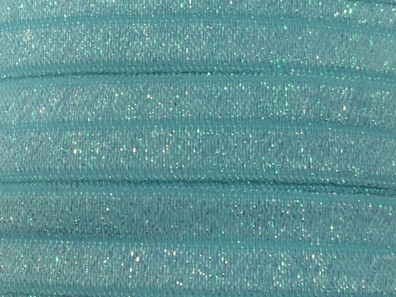 Aqua/Blue Frosted Foldover Elastic, Frosted Elastic for Headbands and FOE Hairties, 5/8" Aqua Frosted FOE by the single yard, 5 or 10 Yards