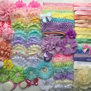 Baby Shower Headband Kit &quot;Deluxe Pastel Rainbow&quot;, Baby Shower Headband Station, DIY Headband kit, Baby Girl Headbands, Baby Headband Kit