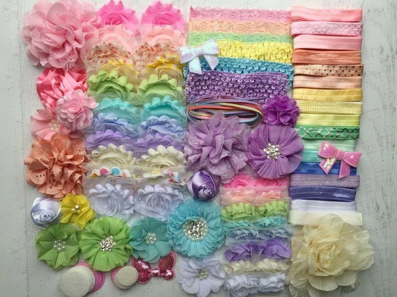 Baby Shower Headband Kit "Deluxe Pastel Rainbow", Baby Shower Headband Station, DIY Headband kit, Baby Girl Headbands, Baby Headband Kit